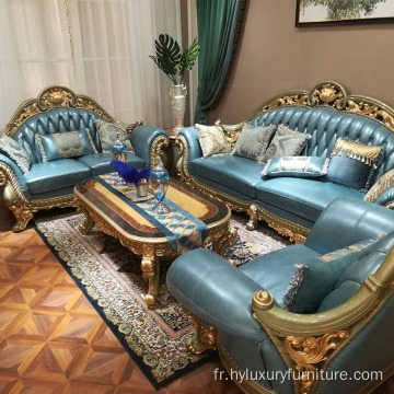 Canapé en cuir bleu sectionnel impérial de luxe pour le salon